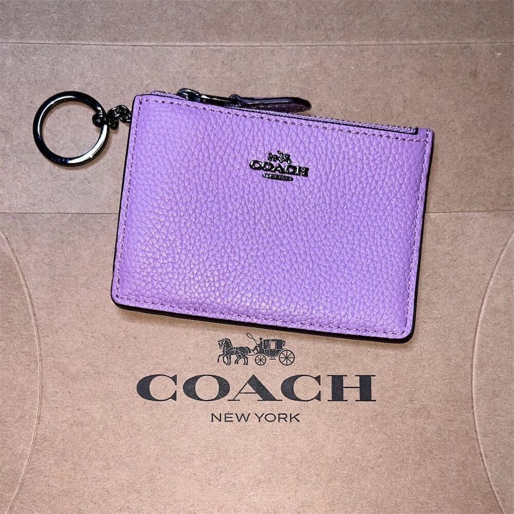 Coach Purple Pebbled Leather Key Card Holder